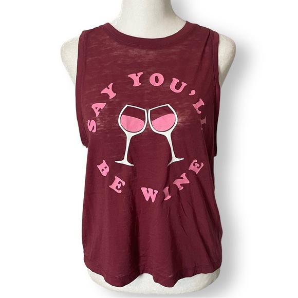 Fifth Sun Women’s “Say You’ll Be Wine” Tank Top Burgundy Pink Size M Pink - Picture 1 of 8